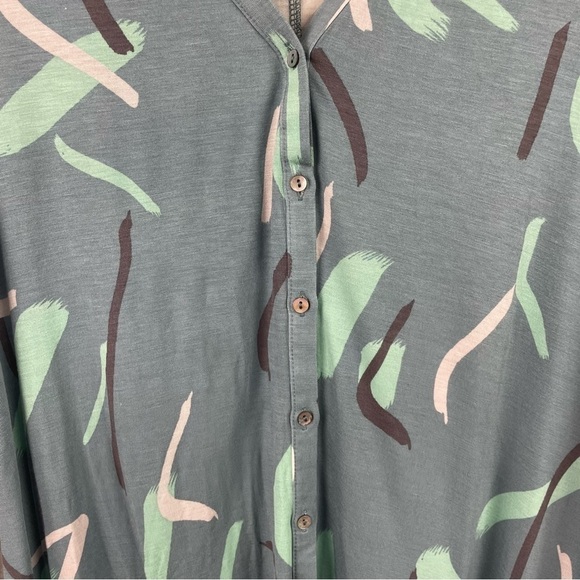 LOGO by Lori Goldstein Button Front Knit Cardigan Tunic Teal Abstract Print M - Picture 8 of 16